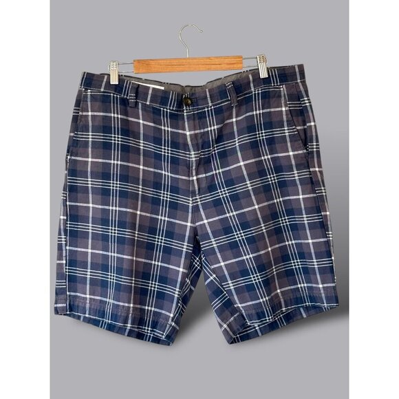 Men's Essentials Blue Gray Plaid Cotton Twill‎ Shorts Size 38 Casual Sporty - Picture 1 of 7